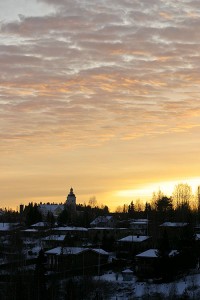 Leppävirran kirkonkylä kuvattuna Leppävirran sillalta